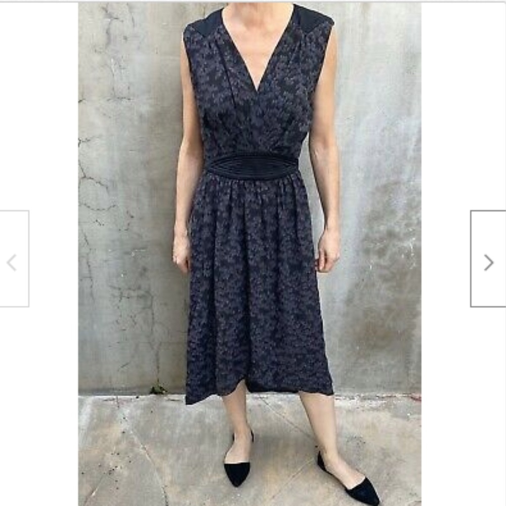 Rebecca Taylor Black Gray Print 100% Silk Dress 6